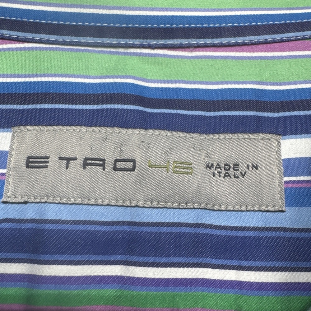 Etro Men's Multicolor Stripe Spread Collar Button Down‎ Shirt 46 Made in Italy - Picture 3 of 8